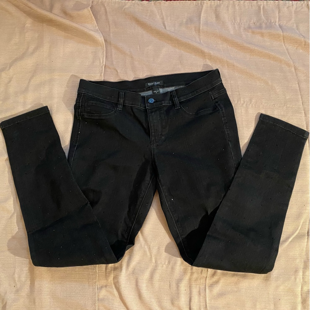 WHBM studded stretch skinny jeans in dark denim. Size M.